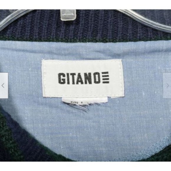 Men's Gitano Green Red Navy Stripes Crew Neck Long Sleeve Pullover Sweater Sz L - Picture 3 of 3